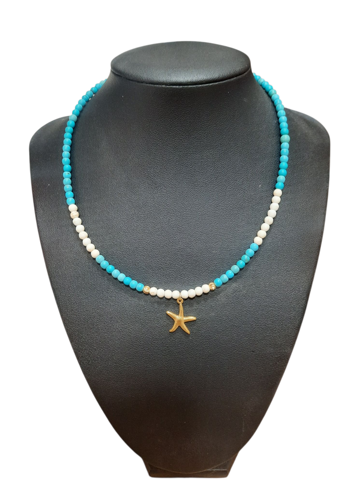 Gold plated white and turquoise stone necklace