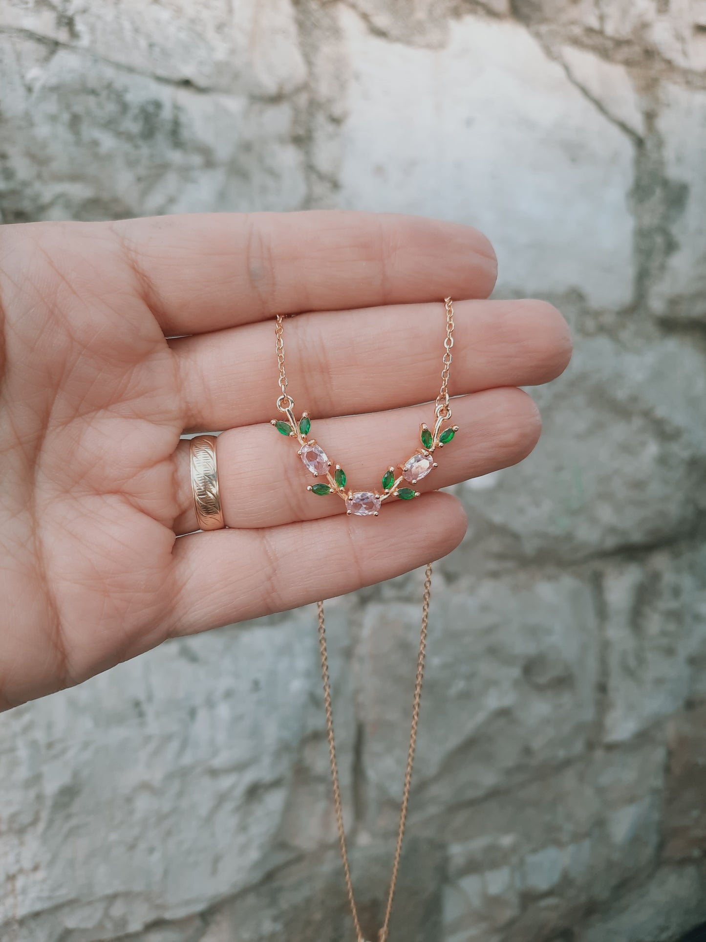 Pink with Gold/silver tulip flower necklace