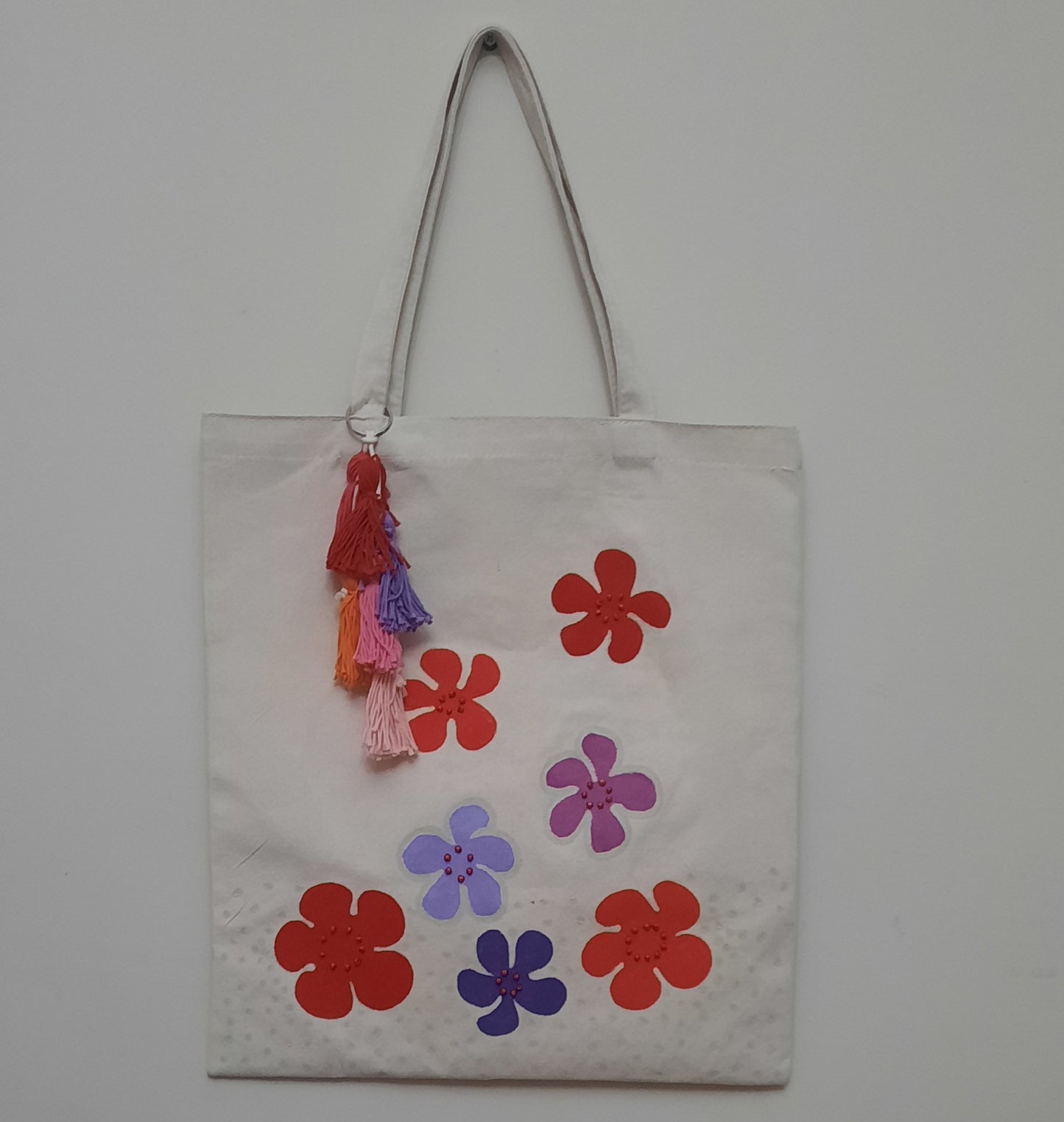 Beige Tote Bag - Acrylic Paint - two sides