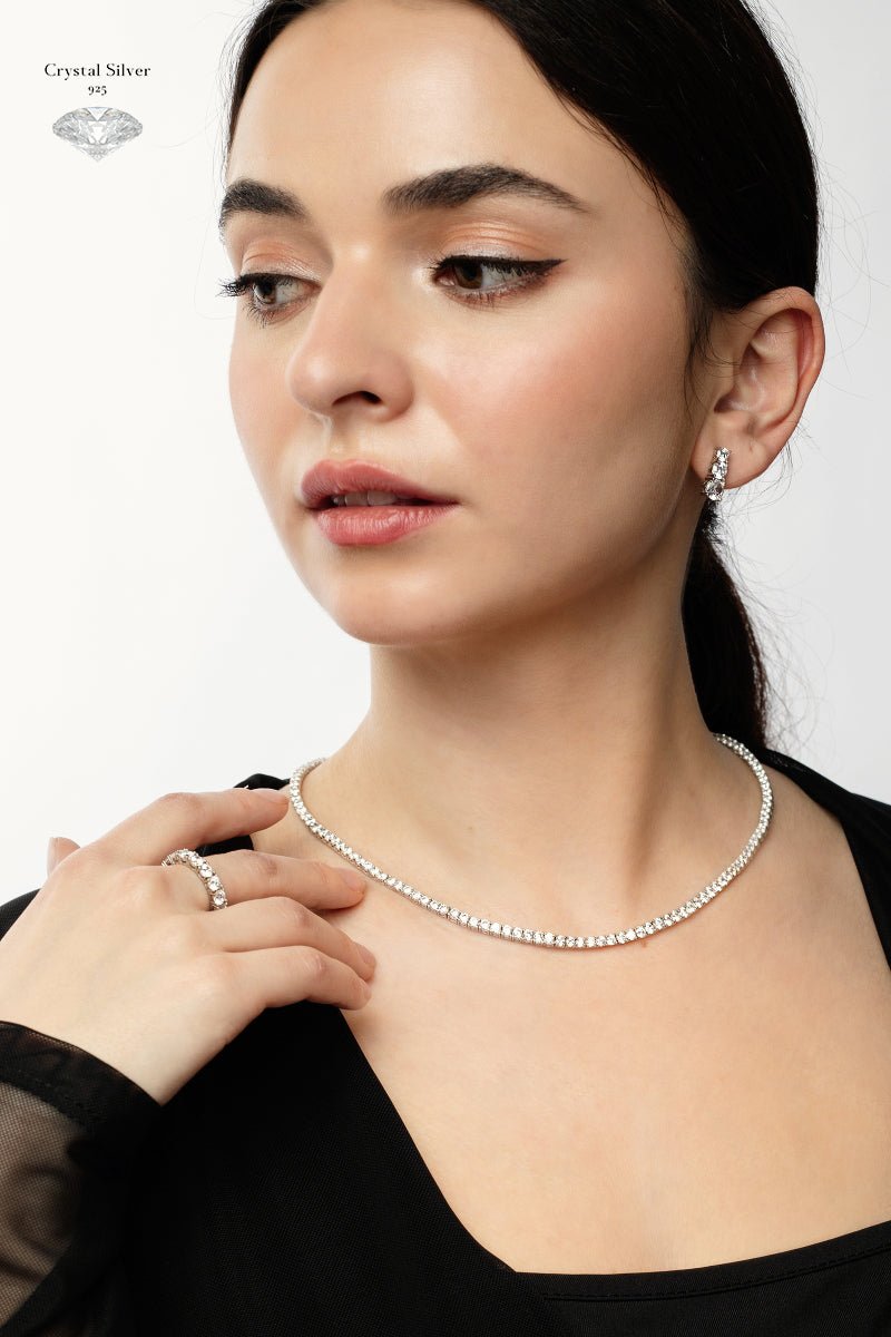 925 Silver Tennis Necklace Studded With Zircon Stones - Virtual Bazaar Jordan