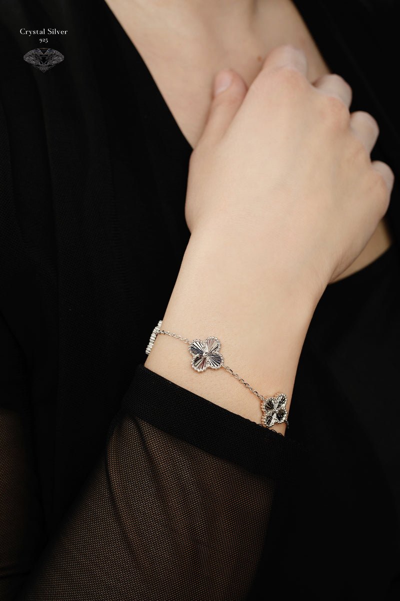 Four Leaf Clover Pendant 925 Silver Bracelet - Virtual Bazaar Jordan
