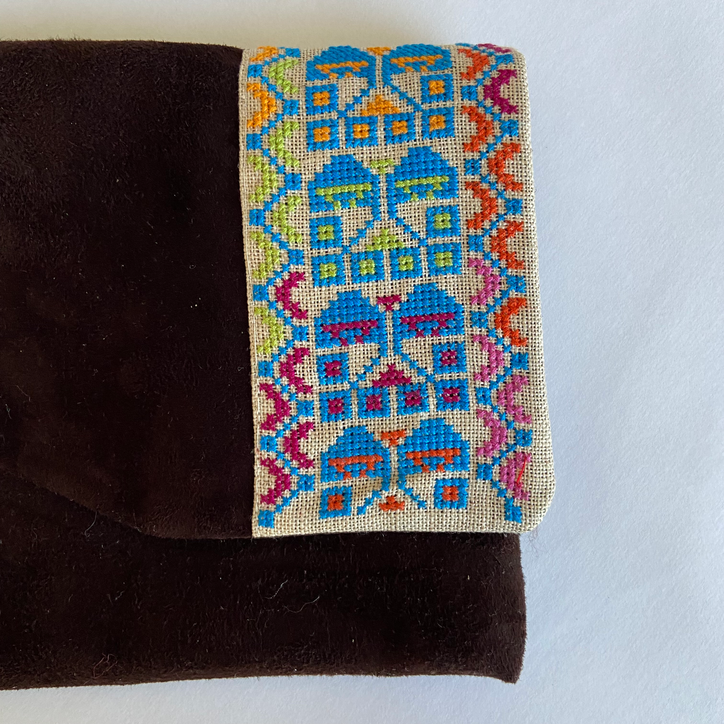 Traditional real suede dark brown clutch, from Nabila's Creations
