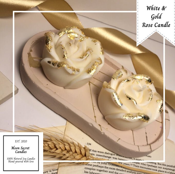 White and Gold Rose Candle - Virtual Bazaar Jordan