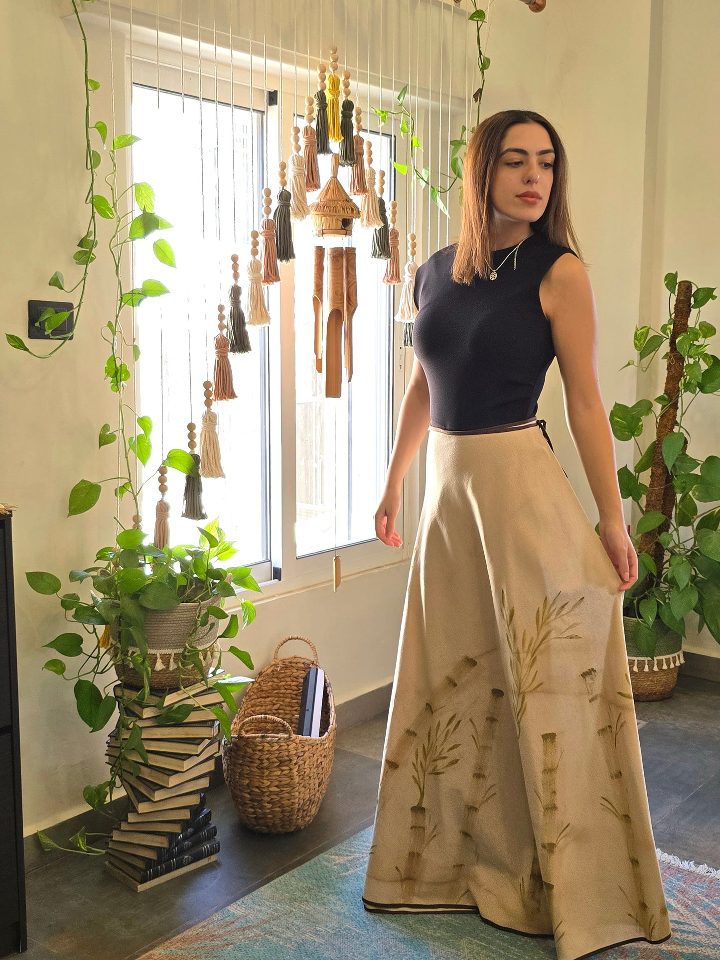 Linen Beig Skirt painted with Coffee