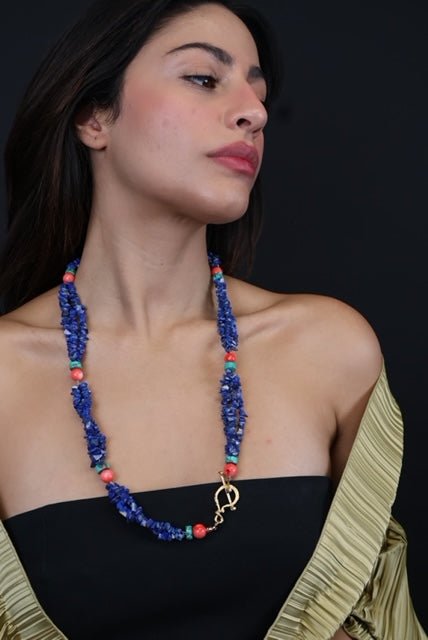 Lapies with coral and turquoise breaks Neckless - Virtual Bazaar Jordan