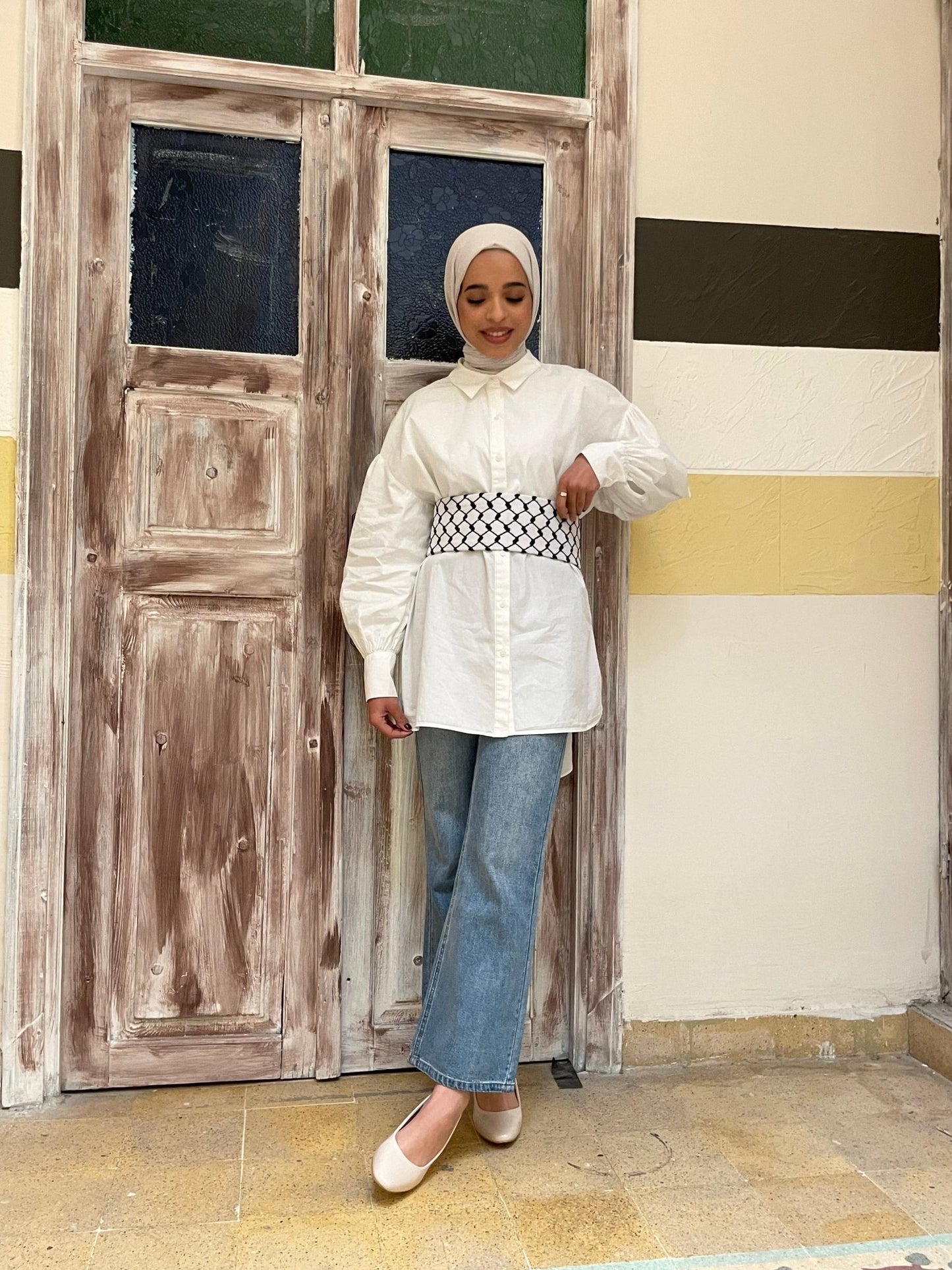 Black and white koffeh Belt - Virtual Bazaar Jordan