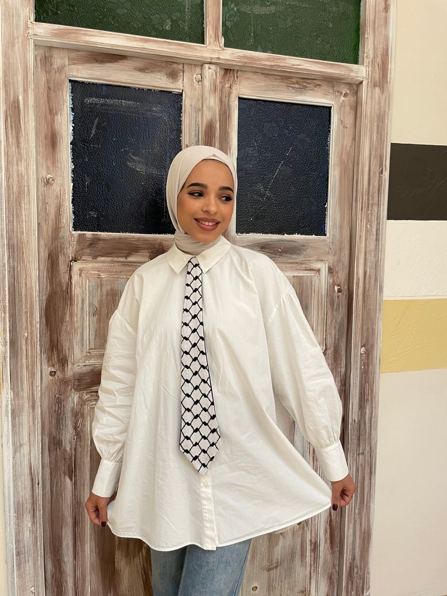 Black and white koffeh Tie - Virtual Bazaar Jordan