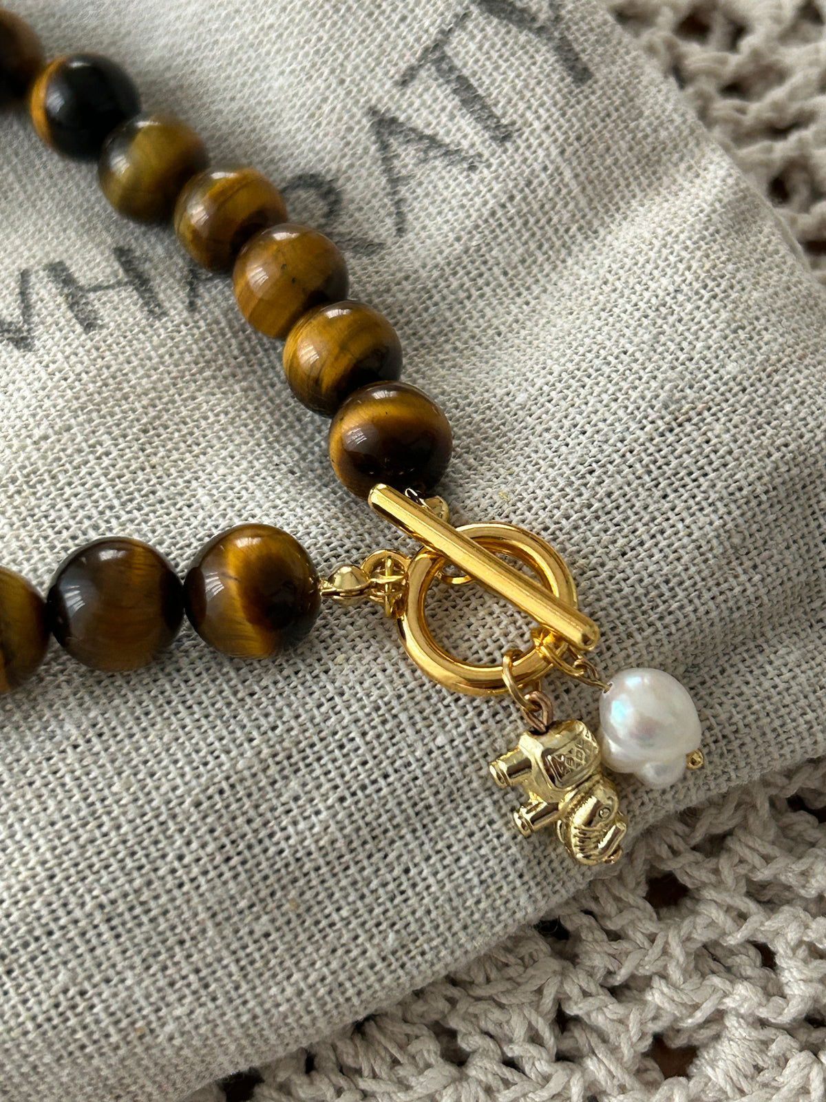 Tiger Eye Elephant Pendant Necklace