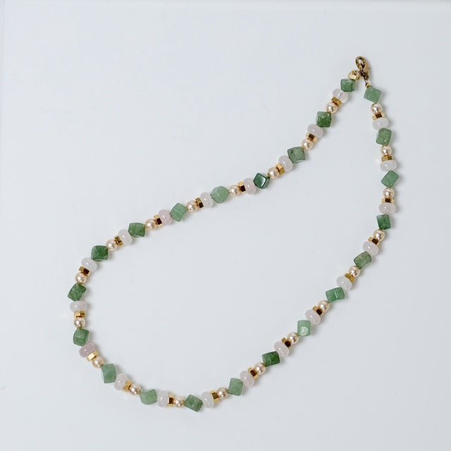 Jade pearl rose quartz gold plated breaks Neckless - Virtual Bazaar Jordan