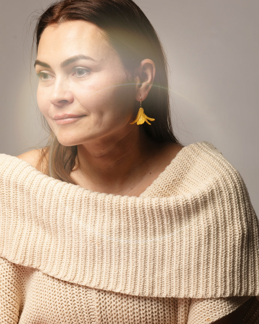 Closed Yellow Canadian lily Statement Earrings