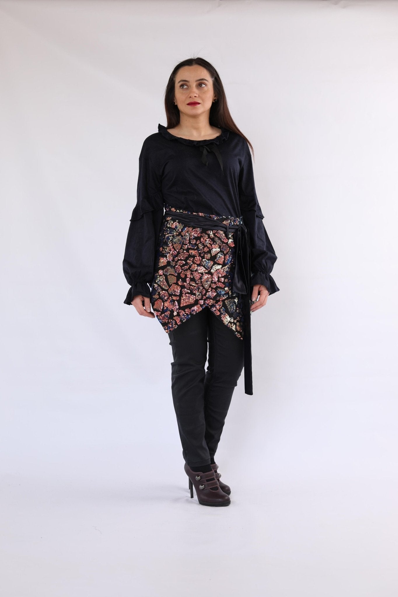 black and gold dress over pants How To Wear The Dress-Over-Pants 2024 Runway Trend