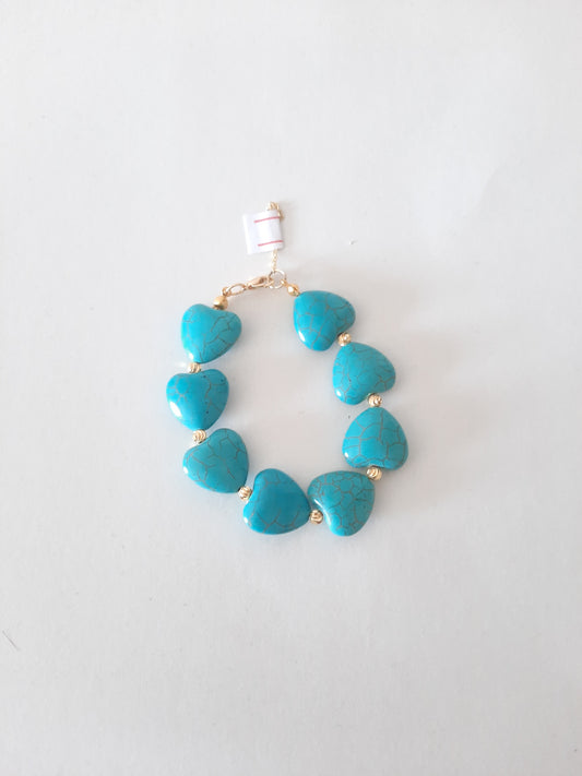 Gold plated turquoise hearts stones Bracelet