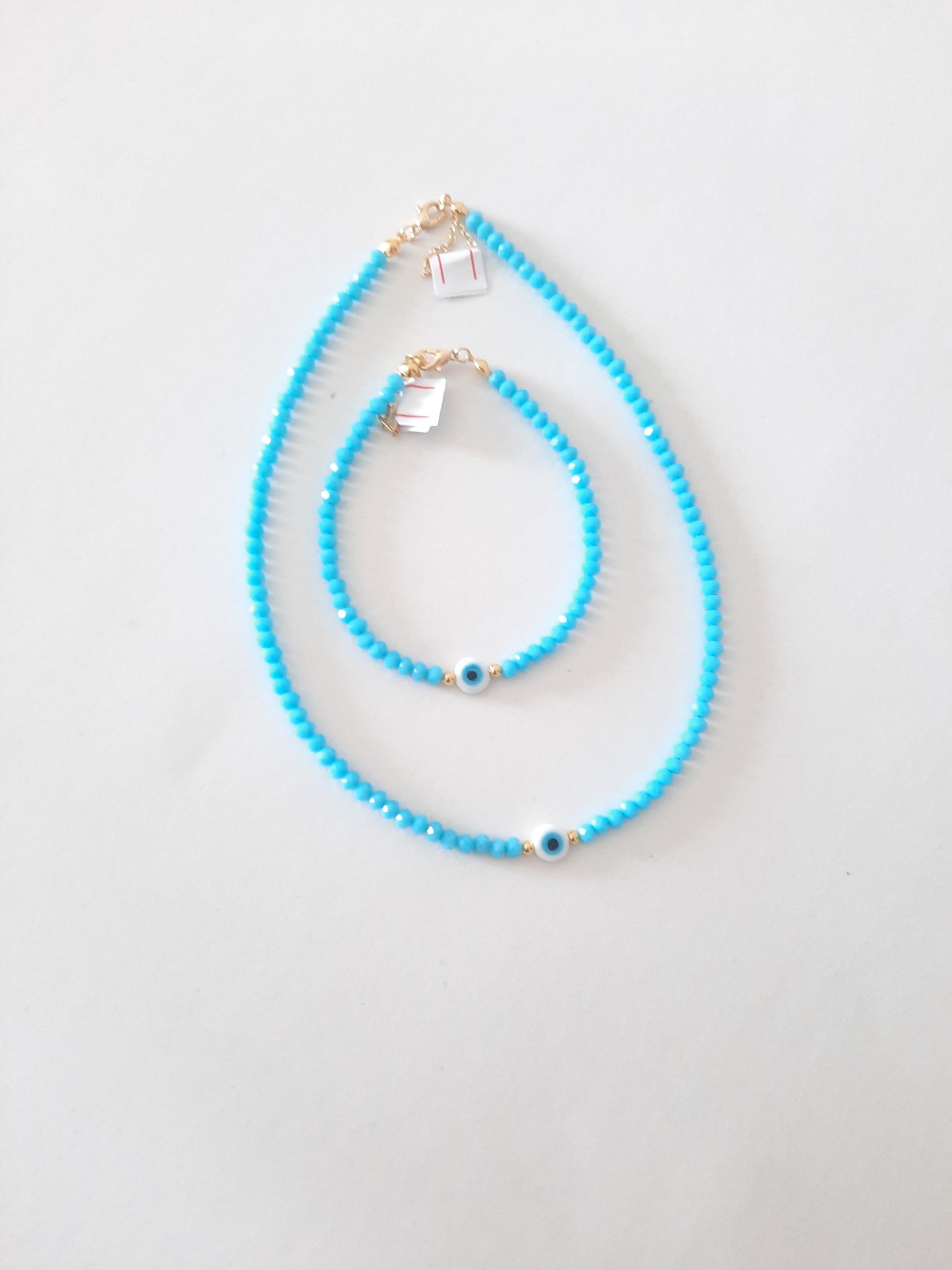 Gold plated evel eye necklace and bracelet