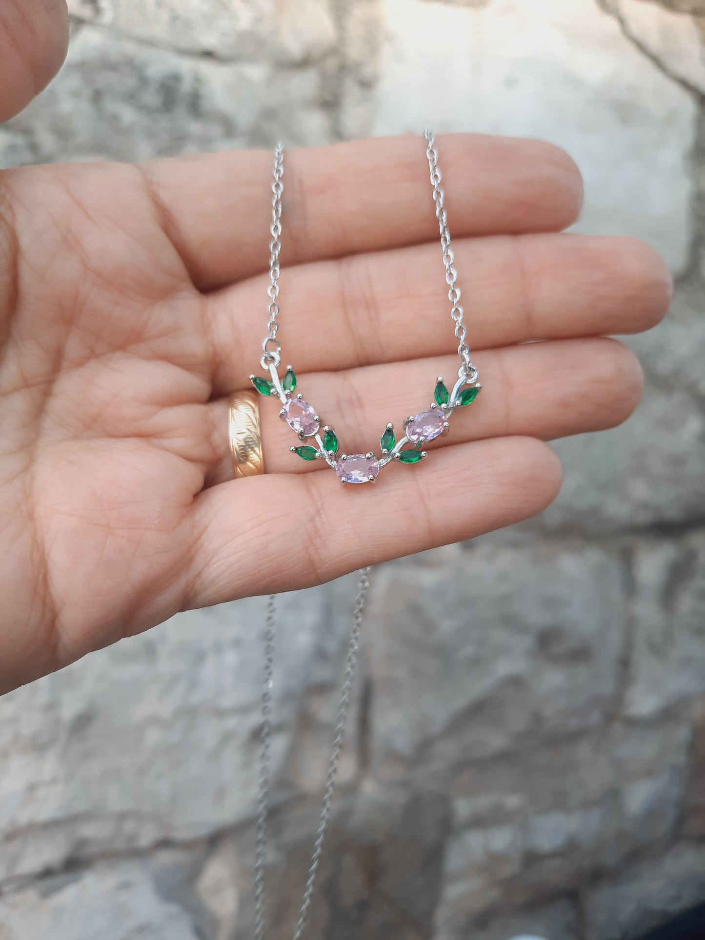 Pink with Gold/silver tulip flower necklace