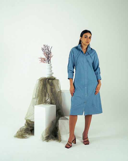 Um Al Jadayel Denim Shirt Dress