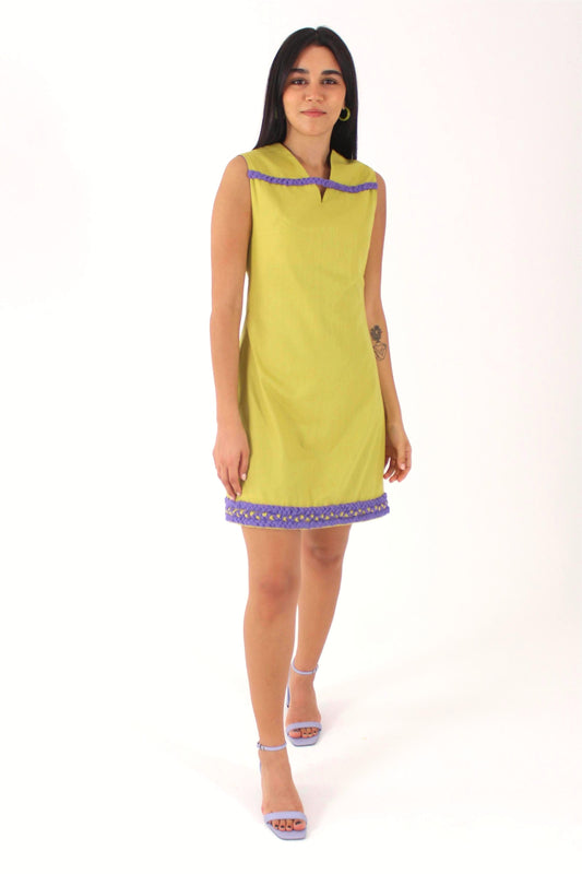 Hand-Braided Cotton-Linen Mini Dress