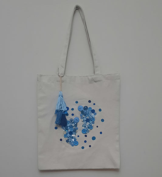 Beige Tote Bag  - Acrylic Paint with buttons