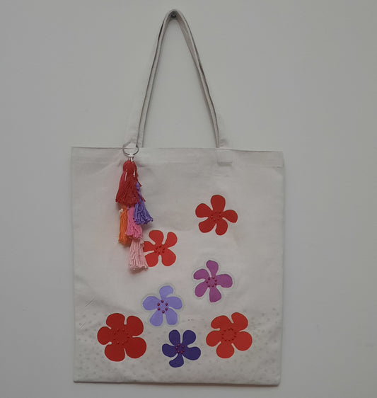 Beige Tote Bag  - Acrylic Paint - two sides