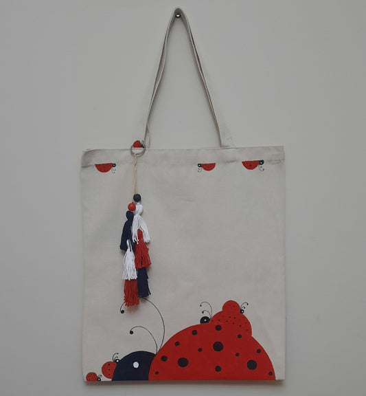 Beige Tote Bag  - Acrylic Paint - two sides