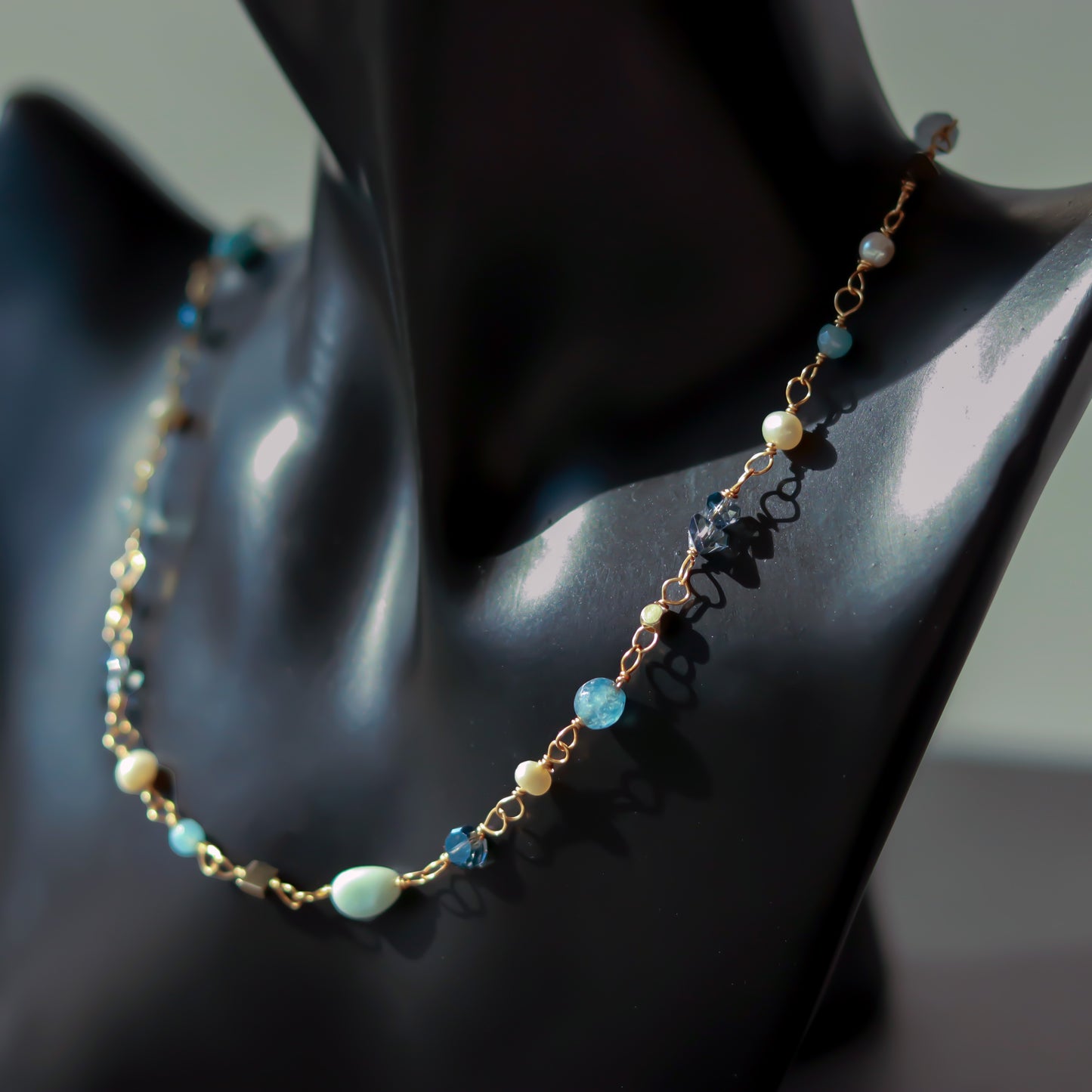 Marine Pearl Gold Necklace, From Fayzes Gemstones