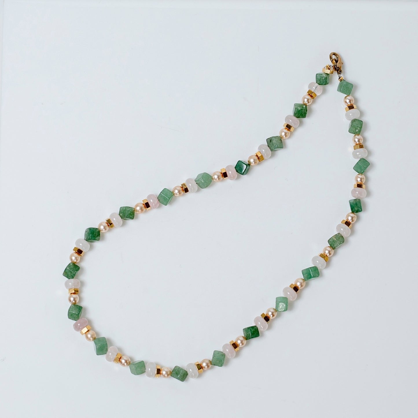 Jade, Rose Quartz, Pearl Harmony Necklace, By Fayze's Gemstone