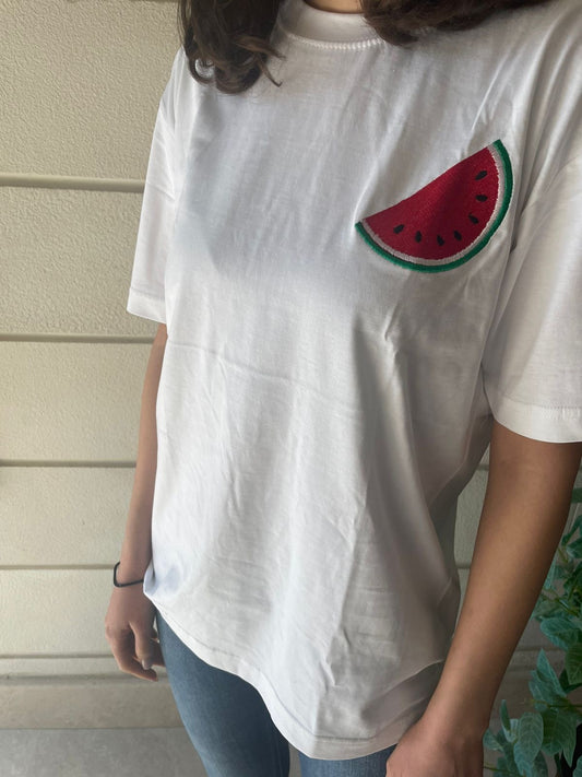 Embroidered Watermelon Shape T-shirt, From Dimazign