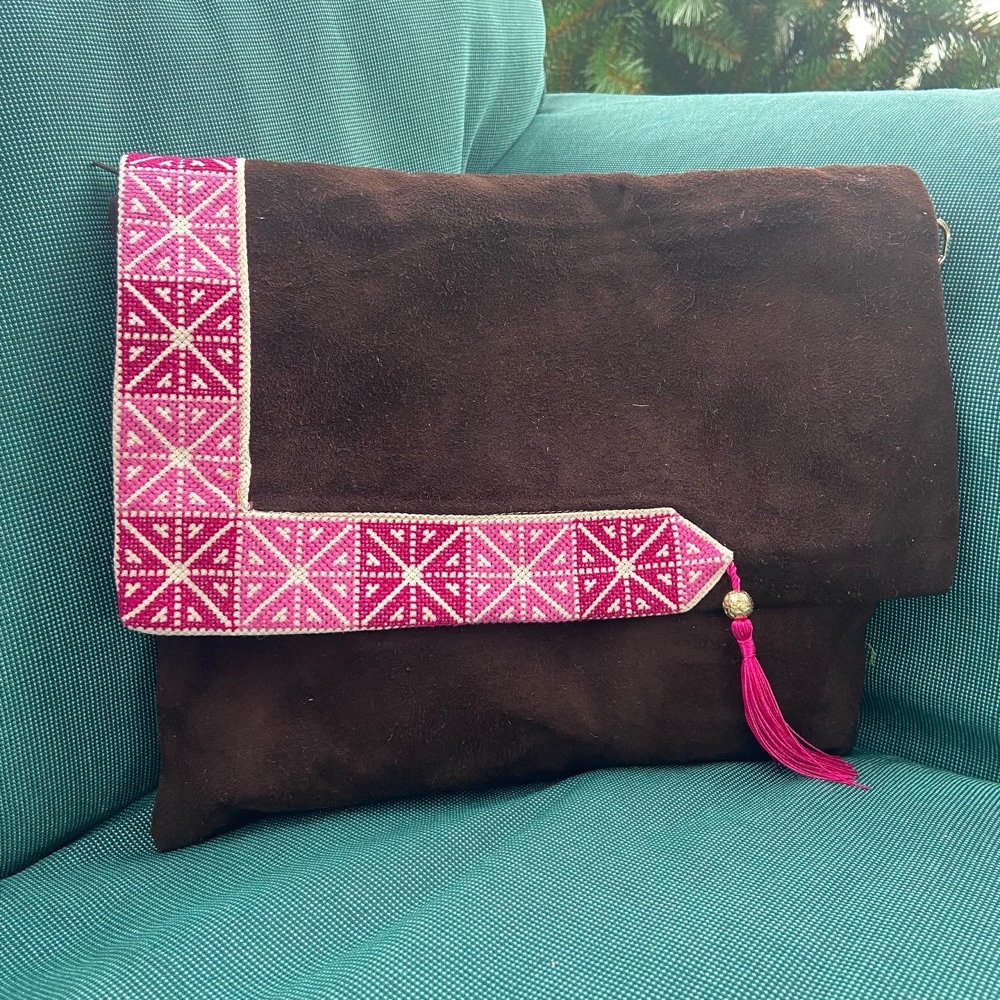 Traditional real suede dark brown clutch, from Nabila's Creations
