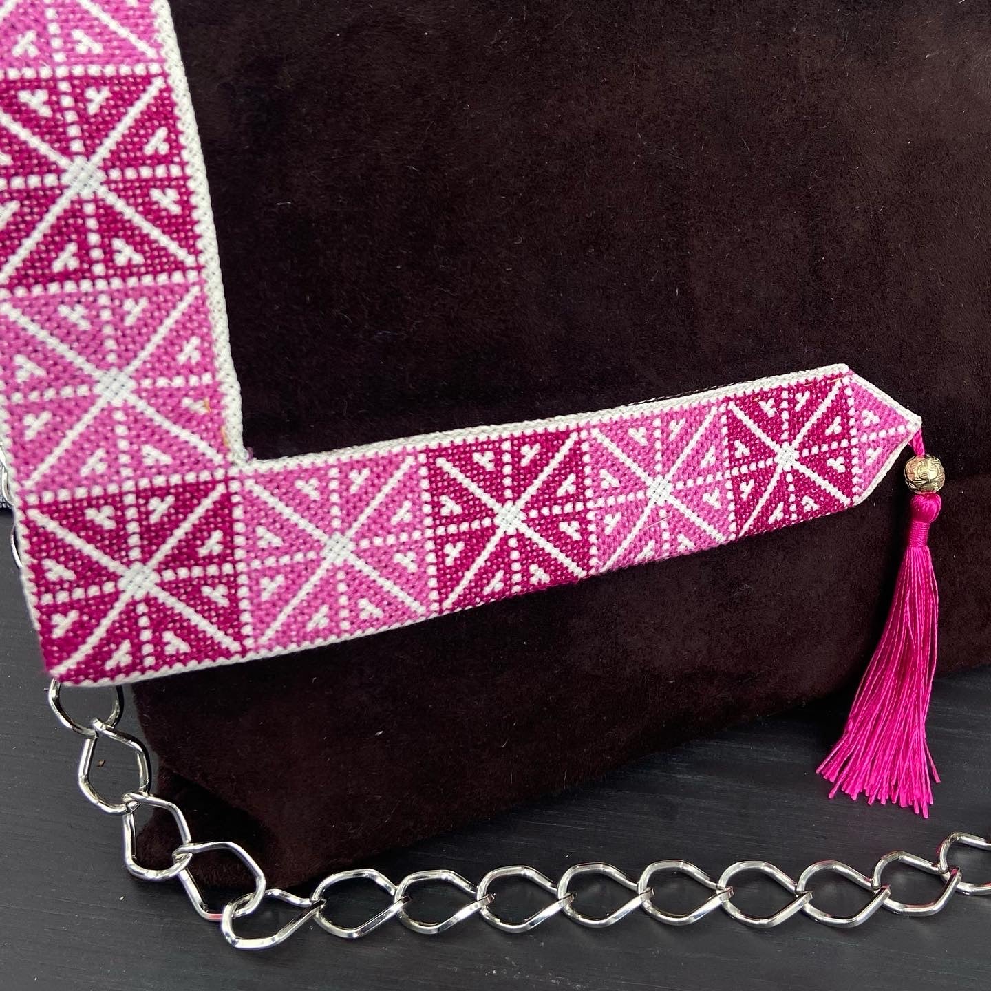 Traditional real suede dark brown clutch, from Nabila's Creations