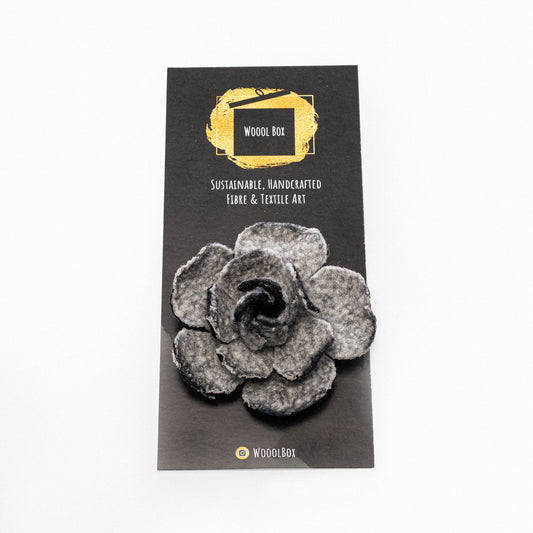 Wetfelted Rose in Black & White Natural Wool Brooch, By Wooolbox