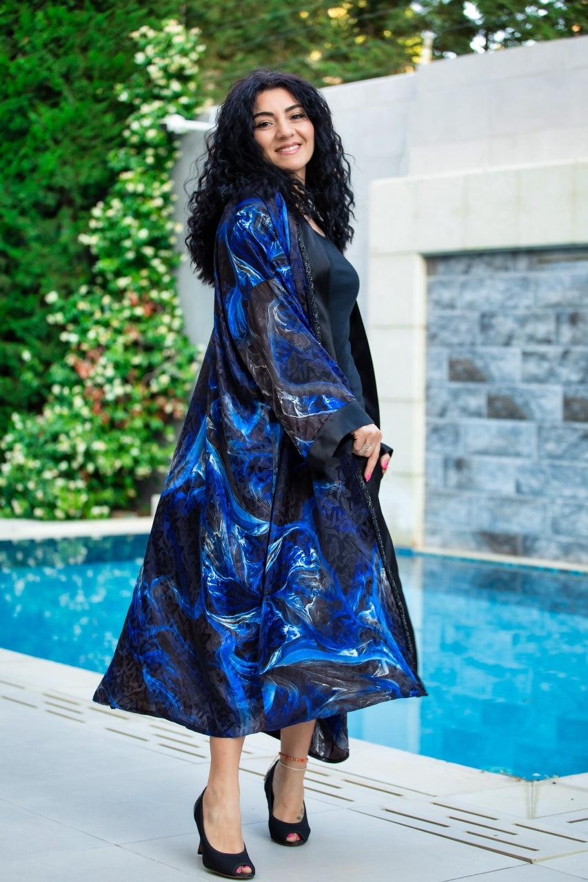 Blue & Black Silk Kimono, From Wisam Collection