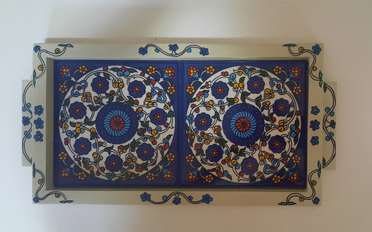 Wooden Tray with tiles - Acrylic Paint on wood, From Grasso’s Art