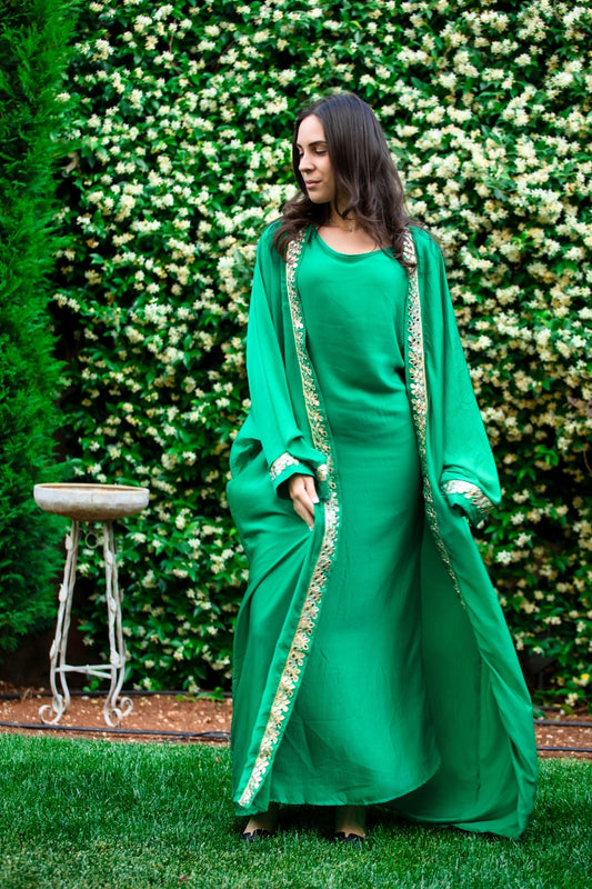 Green Dress with Abaya, From Wisam Collection