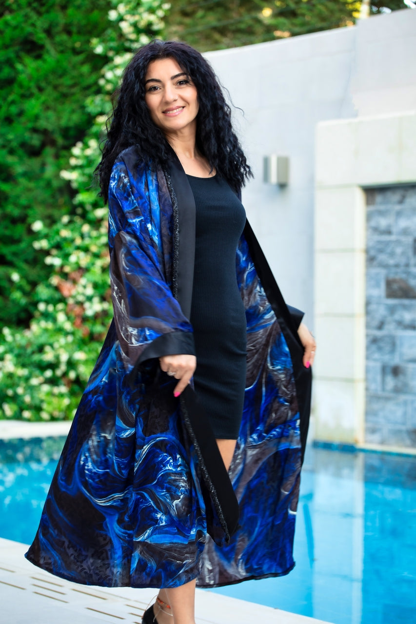 Blue & Black Silk Kimono, From Wisam Collection