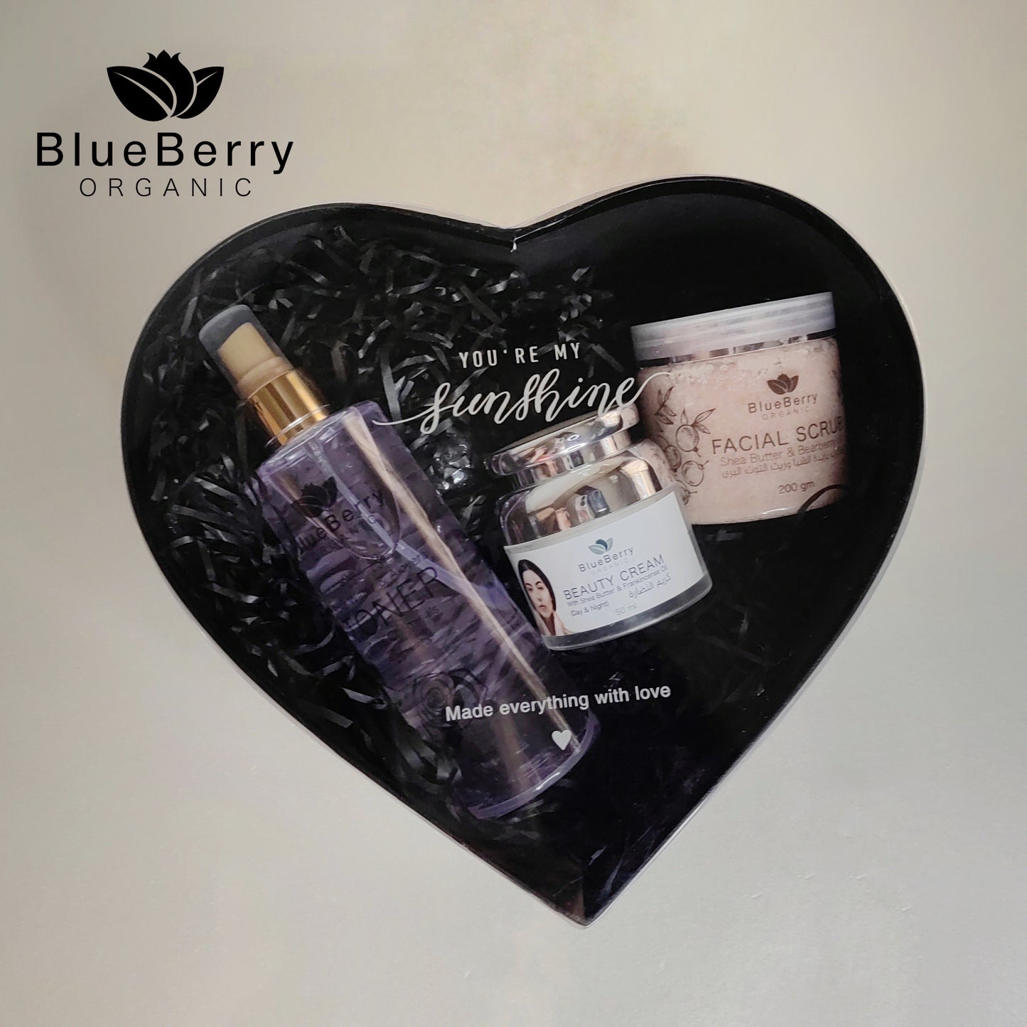 Rosewater Toner, Facial Scrub& Beauty Cream Gift Box, By Blueberry