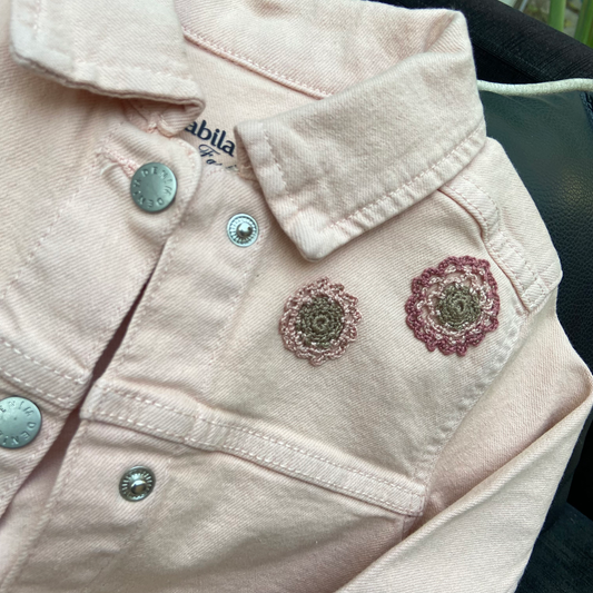 Jeans jacket with grey and pink mandalas