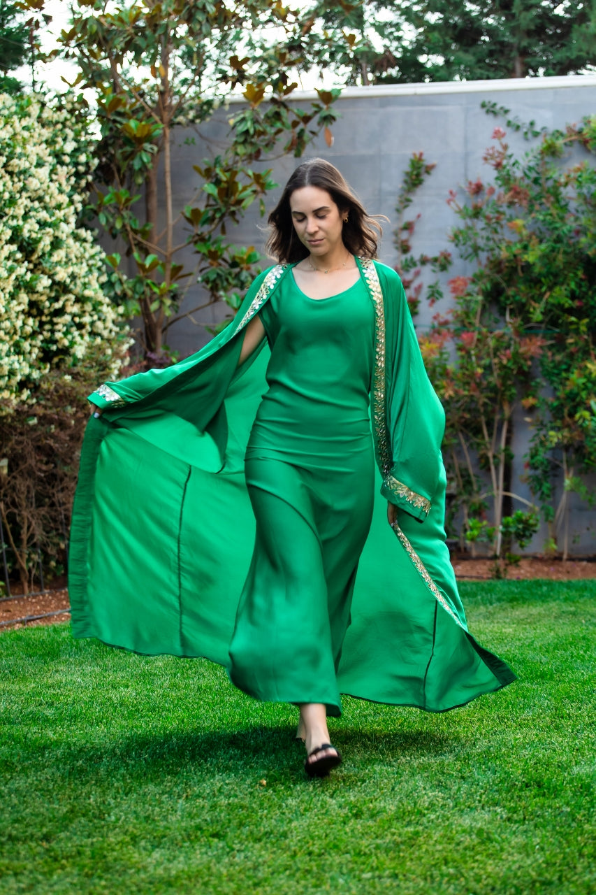 Green Dress with Abaya, From Wisam Collection