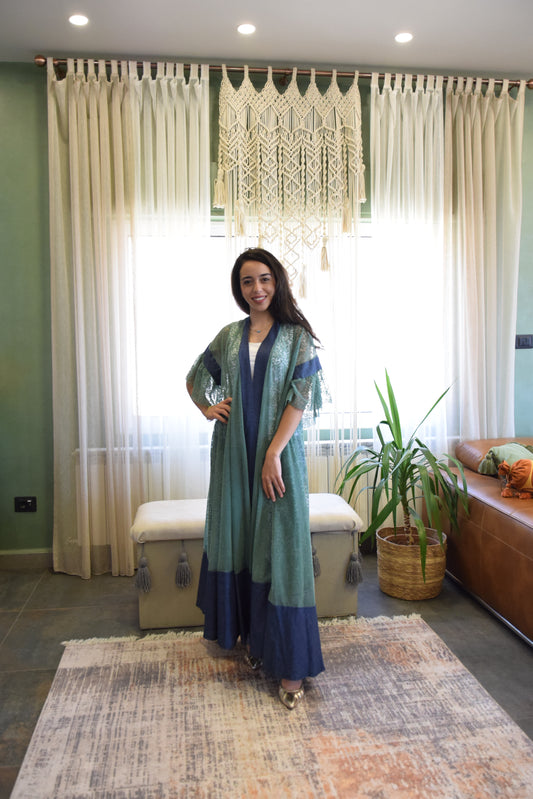 Green & Denim Tulle Abaya, From Ward By Safa