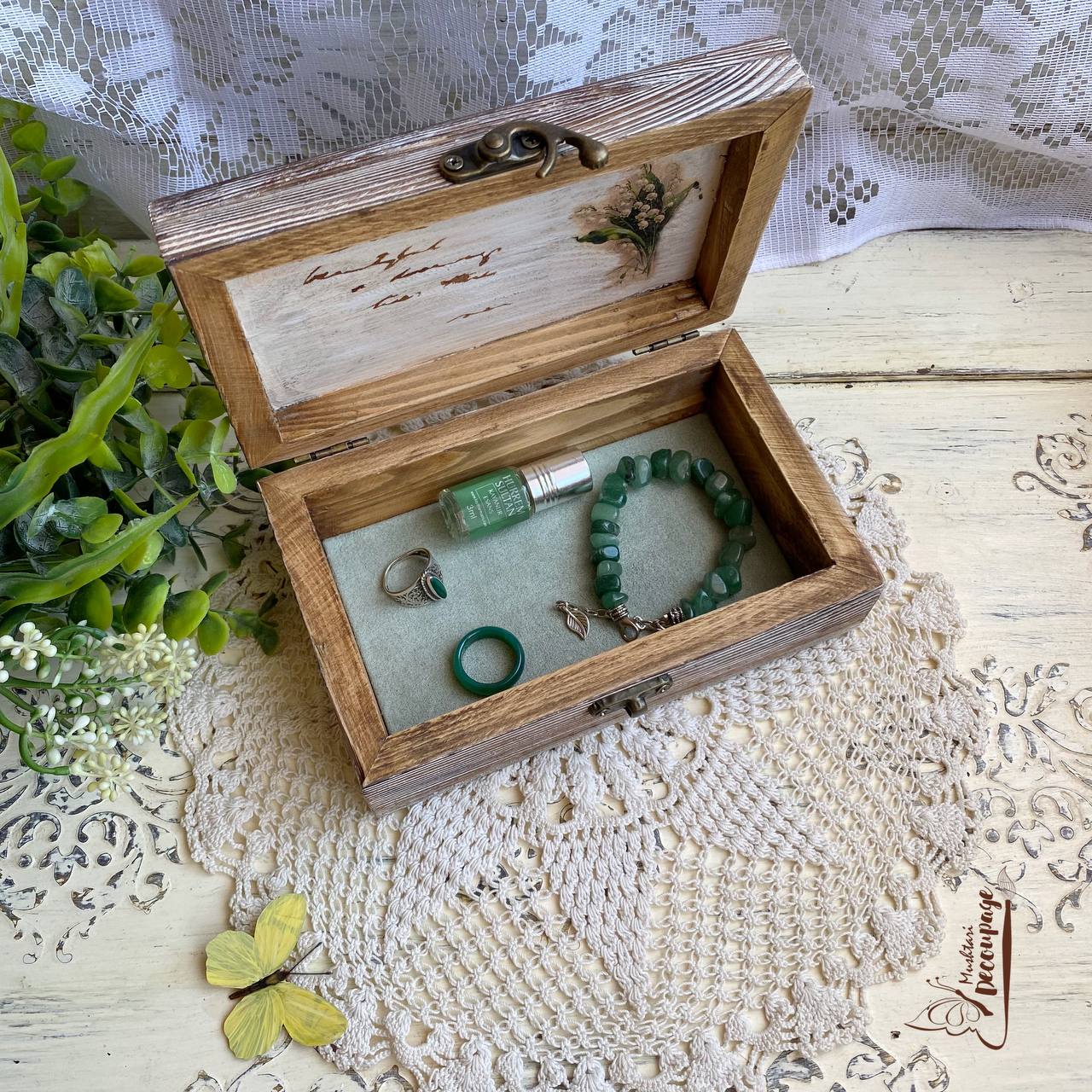 Wooden Jewelry Box, By Mushtari Decoupage