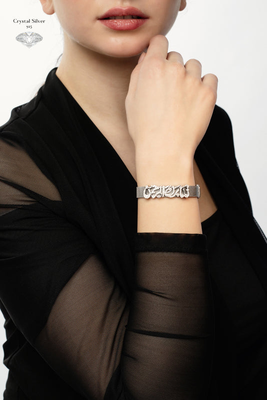 Silver 925 Milanese mesh bracelet with Zircon Stones, From Crystal Silver