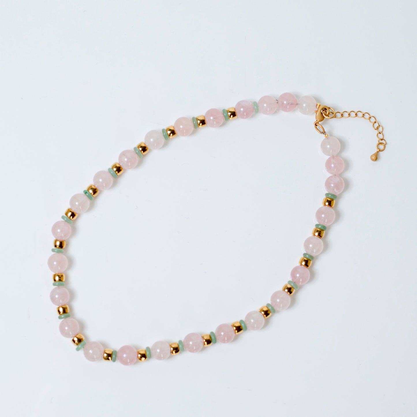 Rose Quartz Green Jade Necklace, by Fayze's Gemstone