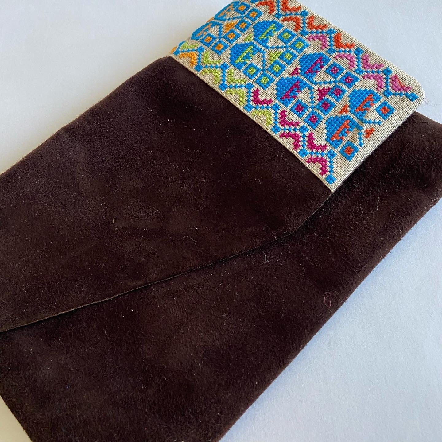 Traditional real suede dark brown clutch, from Nabila's Creations
