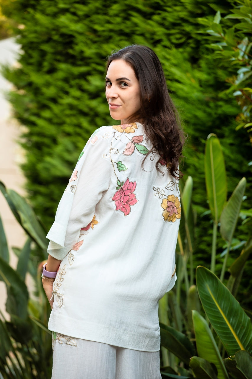 Floral White Linen Two-piece Set, From Wisam Collection