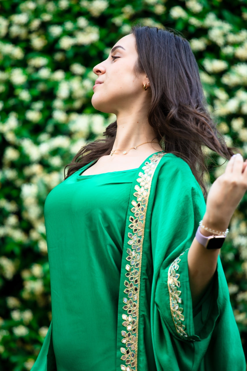 Green Dress with Abaya, From Wisam Collection