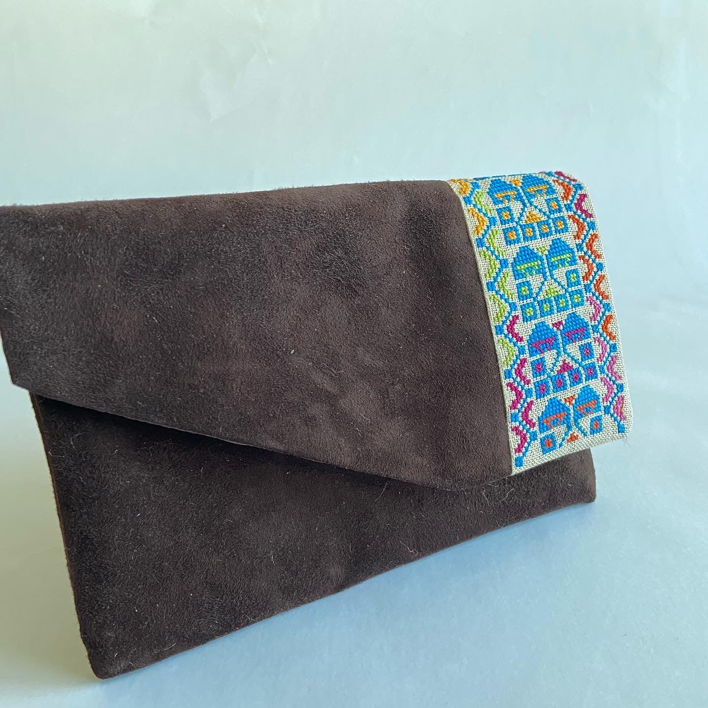 Traditional real suede dark brown clutch, from Nabila's Creations