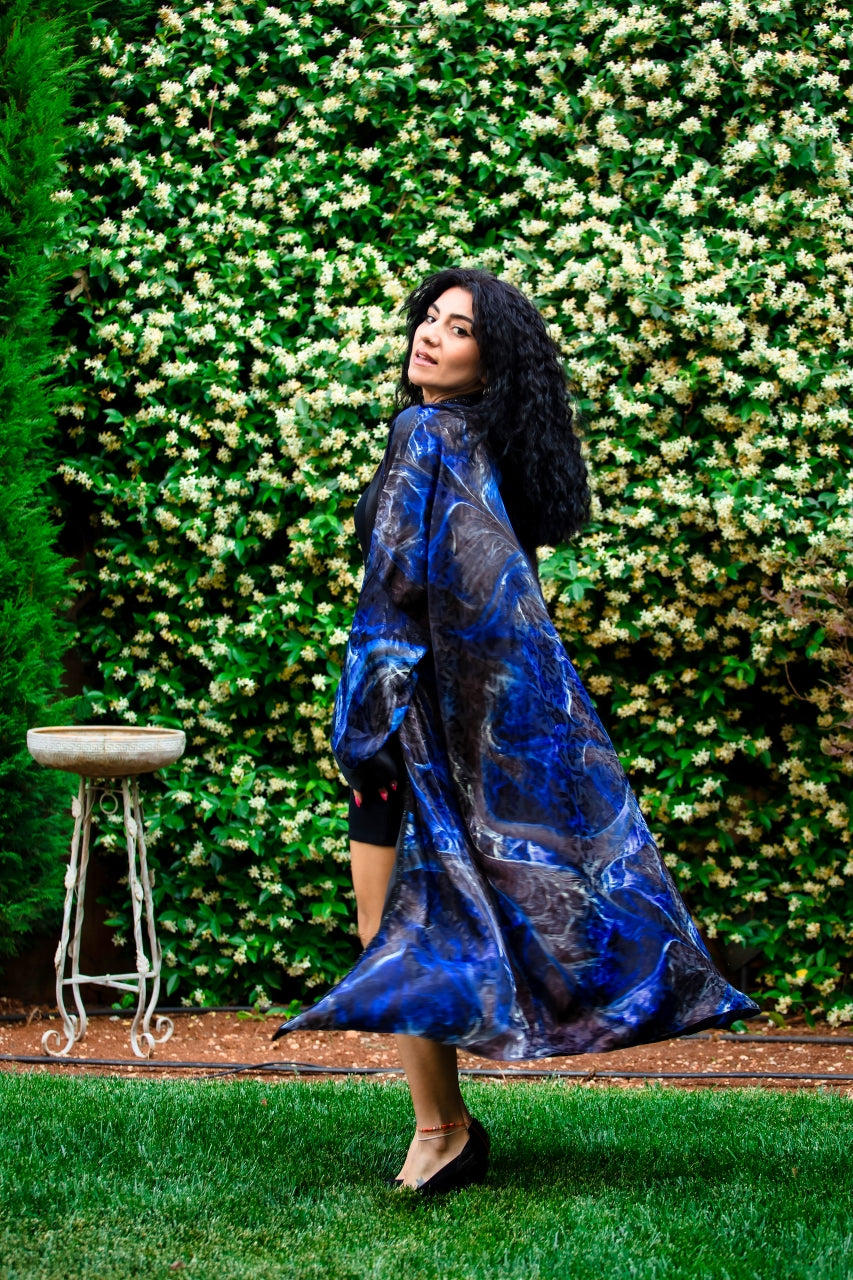 Blue & Black Silk Kimono, From Wisam Collection