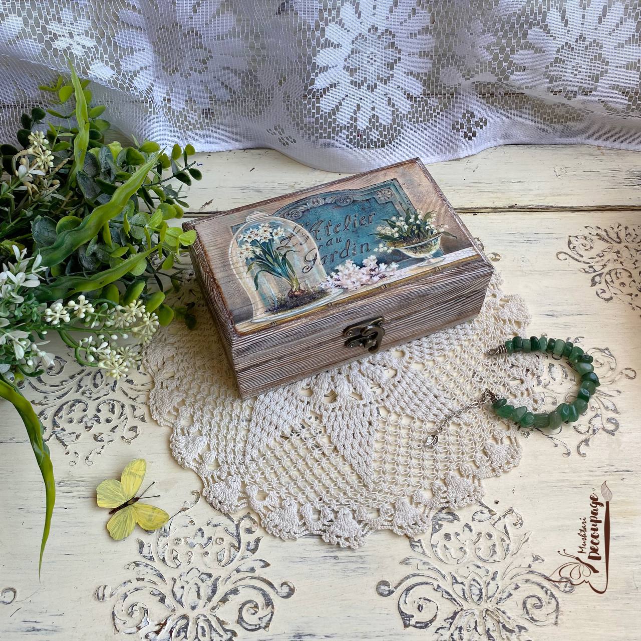 Wooden Jewelry Box, By Mushtari Decoupage