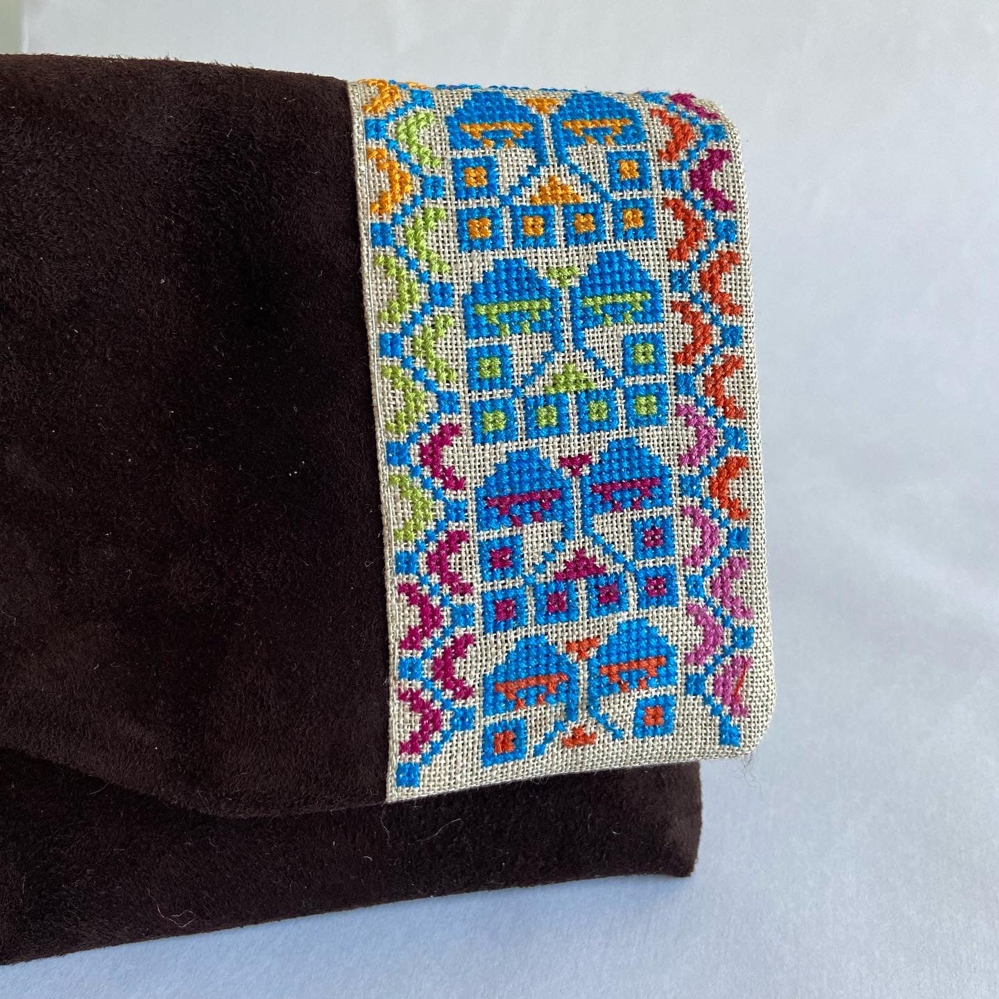 Traditional real suede dark brown clutch, from Nabila's Creations