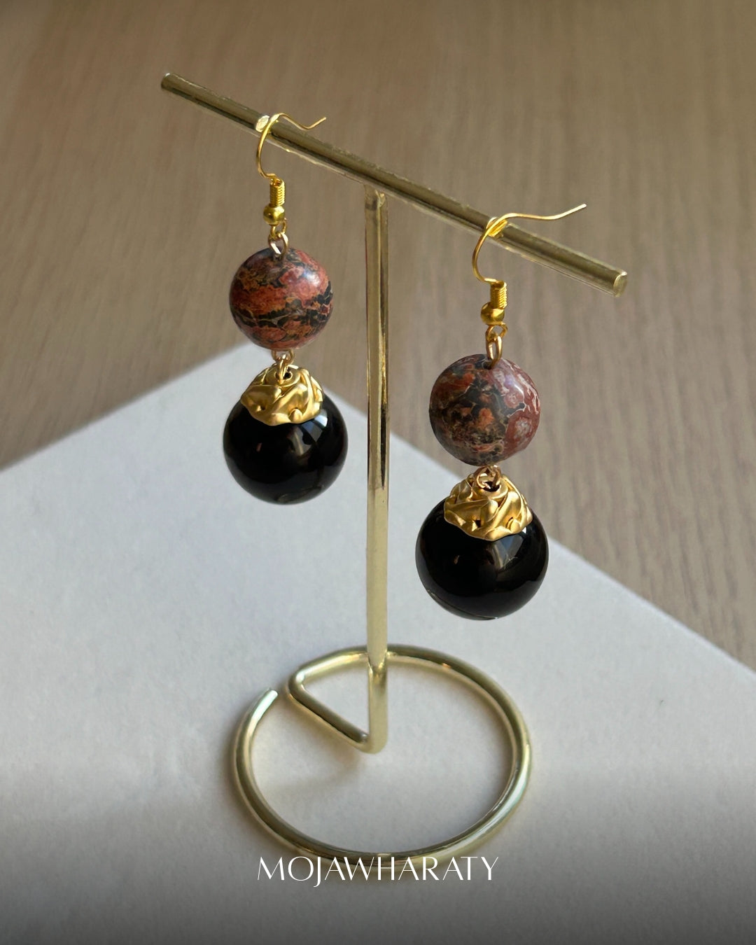 Onyx and Rhodinite Earrings