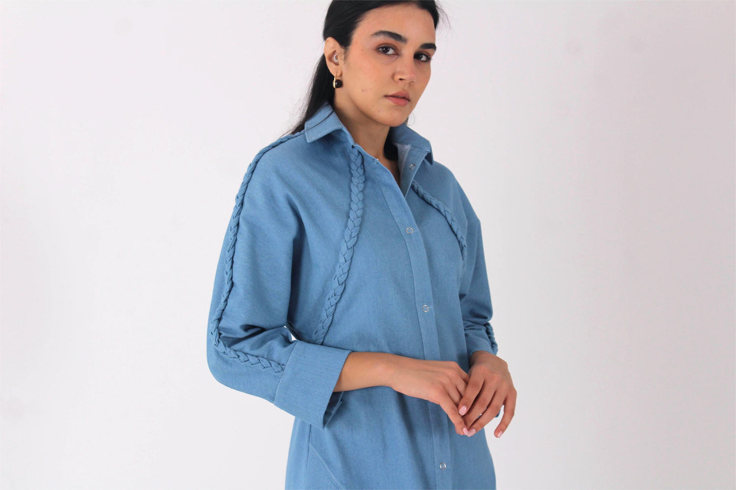 Um Al Jadayel Denim Shirt Dress