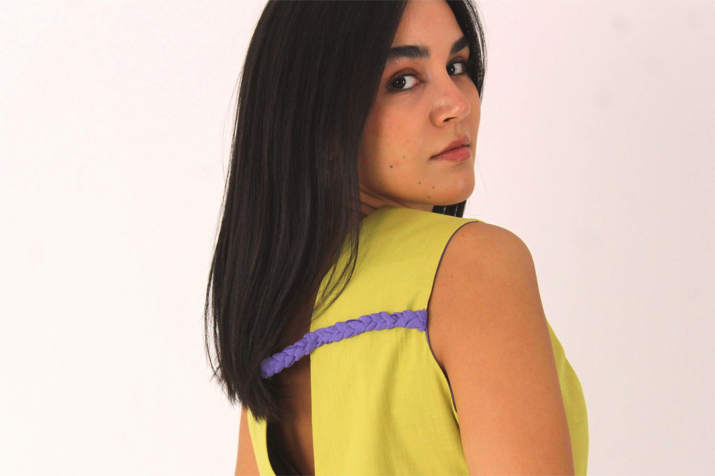 Hand-Braided Cotton-Linen Mini Dress